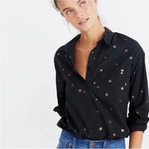 Madewell Ex-Boyfriend Fit Black W/Gold Star Print Button Down Shirt